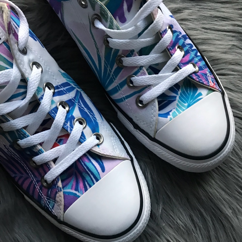 Converse low top sneakers white with pastel blue, purple, pink tropical print - Picture 8 of 8